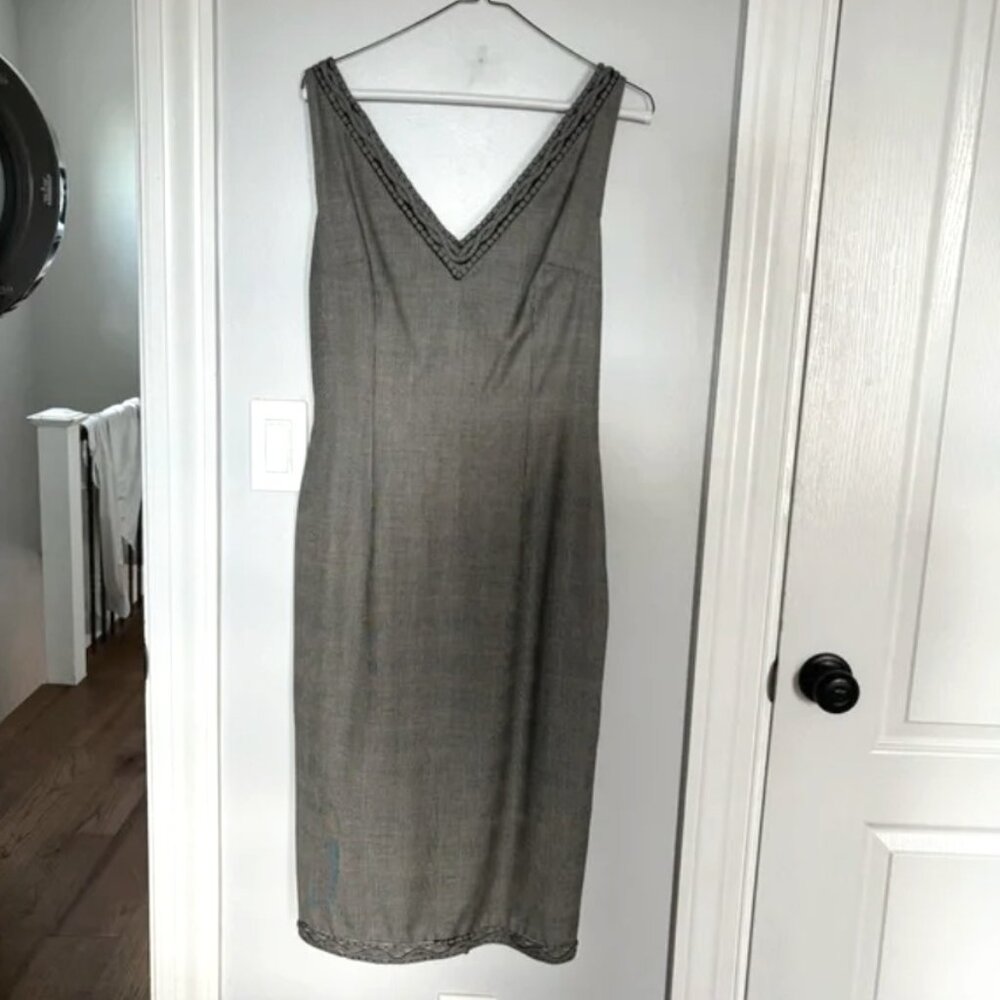 Vintage Christian Dior Boutique | V-neck Wool Sheath Dress | tartan / plaid